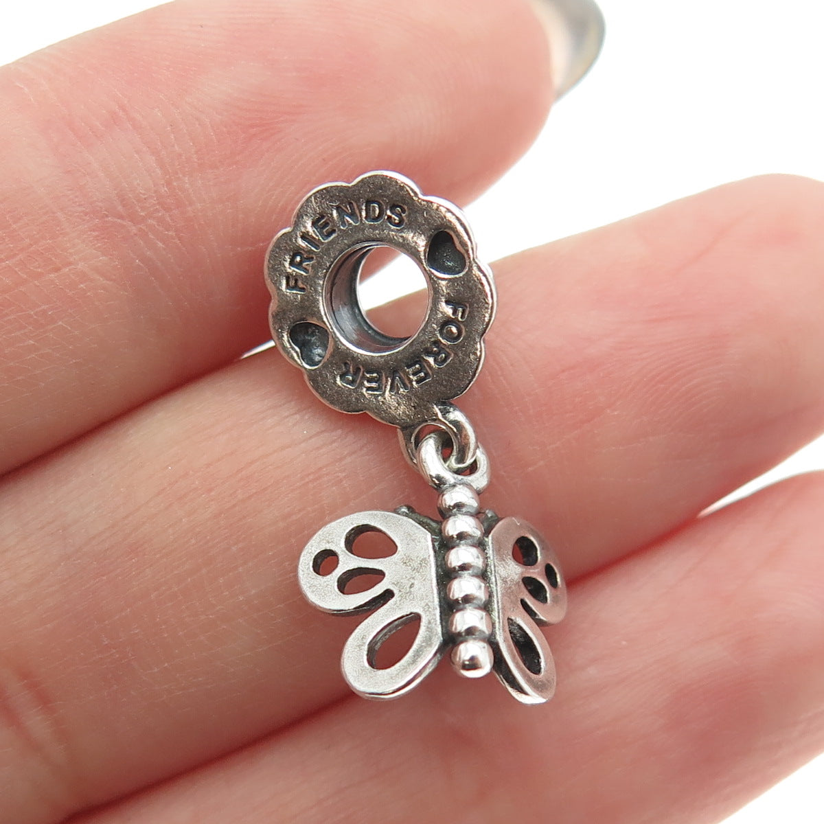 PANDORA 925 Sterling Silver Friends Forever Butterfly Dangling Charm