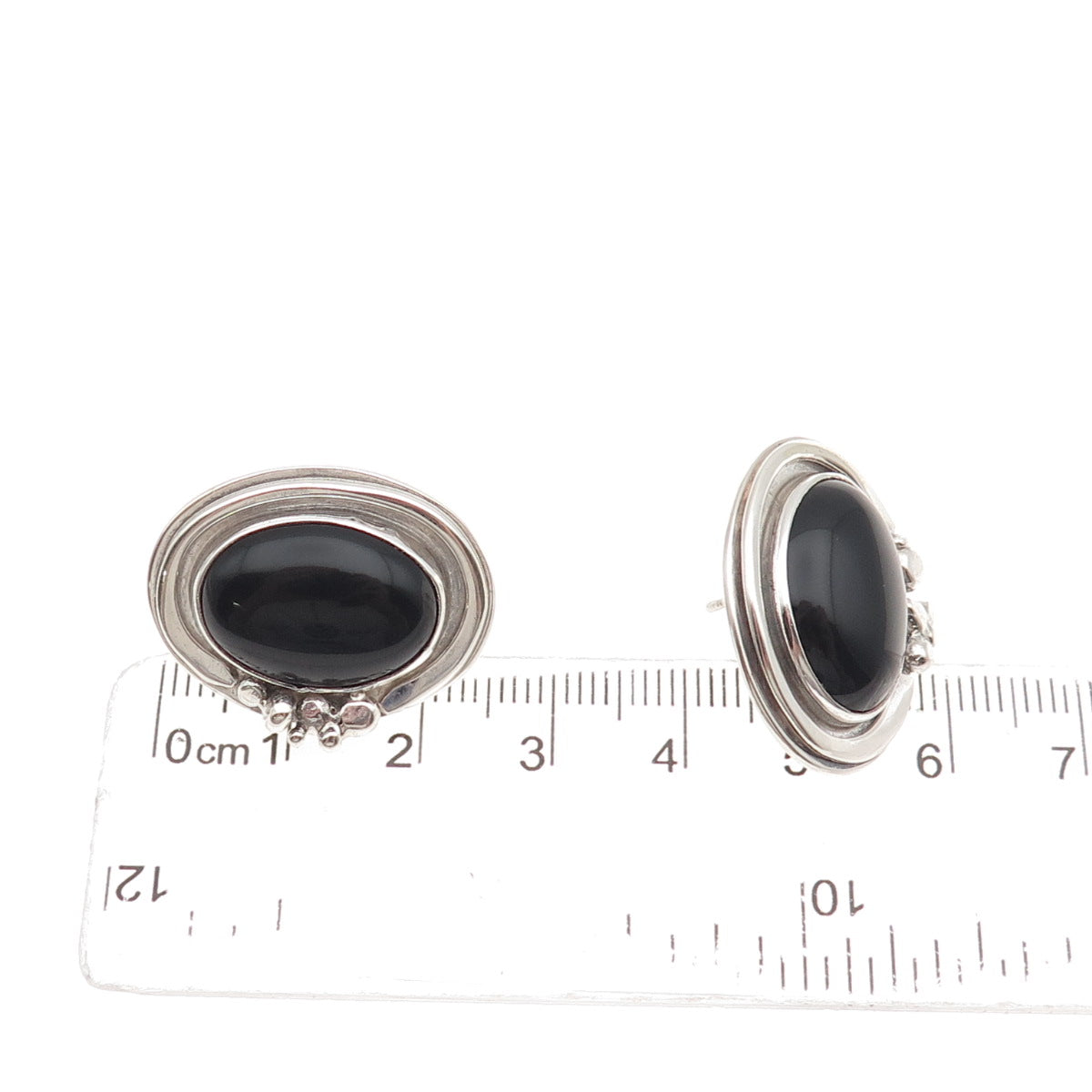 JOR Julius Olaf Randahl 925 Sterling Vintage Real Black Onyx Modernist Earrings
