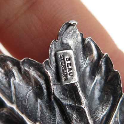 BEAU 925 Sterling Silver Vintage Floral Leaf Oxidized Pin Brooch