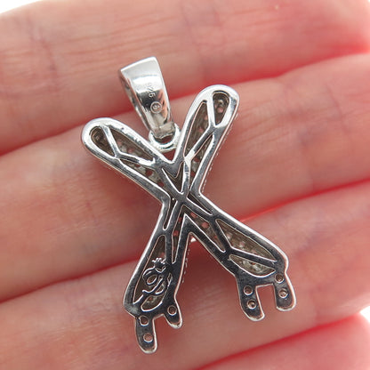 925 Sterling Silver Round-Cut C Z Sparkle Melted Letter X Initial Charm Pendant