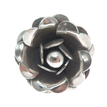 TAHARA 925 Sterling Silver Vintage Rose Flower Oxidized Ring Size 7.25