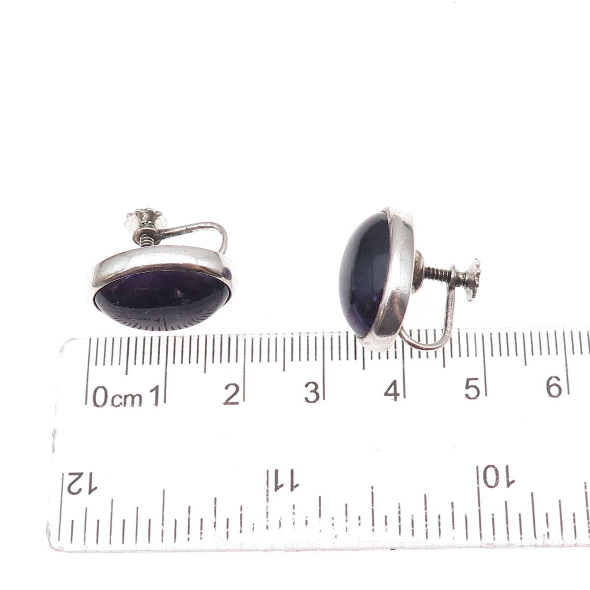 925 Sterling Silver Vintage Mexico Real Amethyst Oxidized Screw Back Earrings