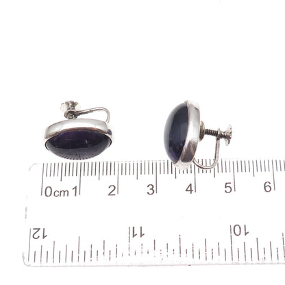 925 Sterling Silver Vintage Mexico Real Amethyst Oxidized Screw Back Earrings