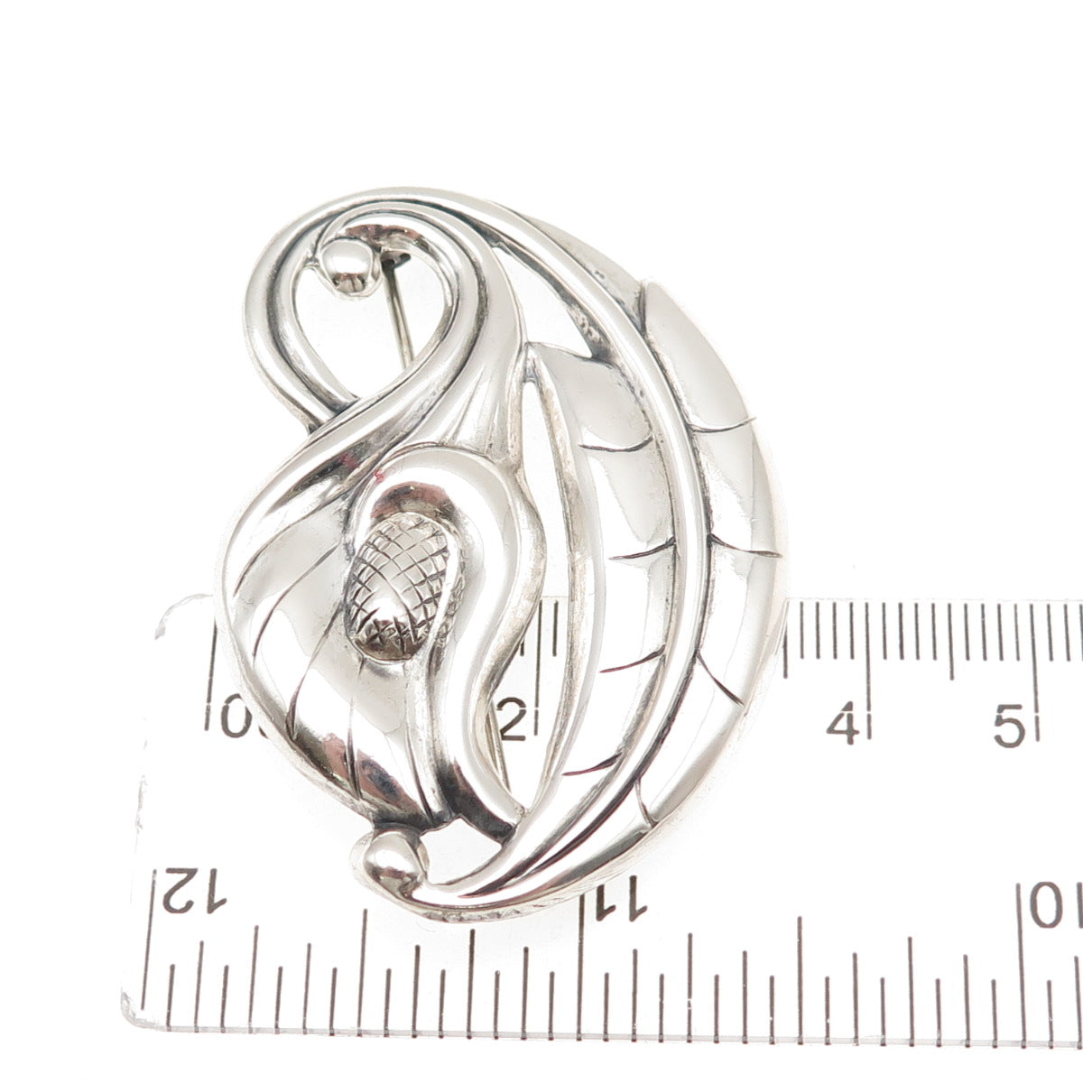 925 Sterling Silver Vintage Calla Lily Floral Oxidized Pin Brooch