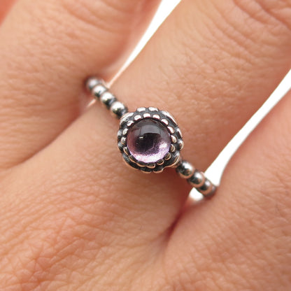 PANDORA Sterling Silver Real Amethyst February Birthstone Bubble Ring Size 8.75