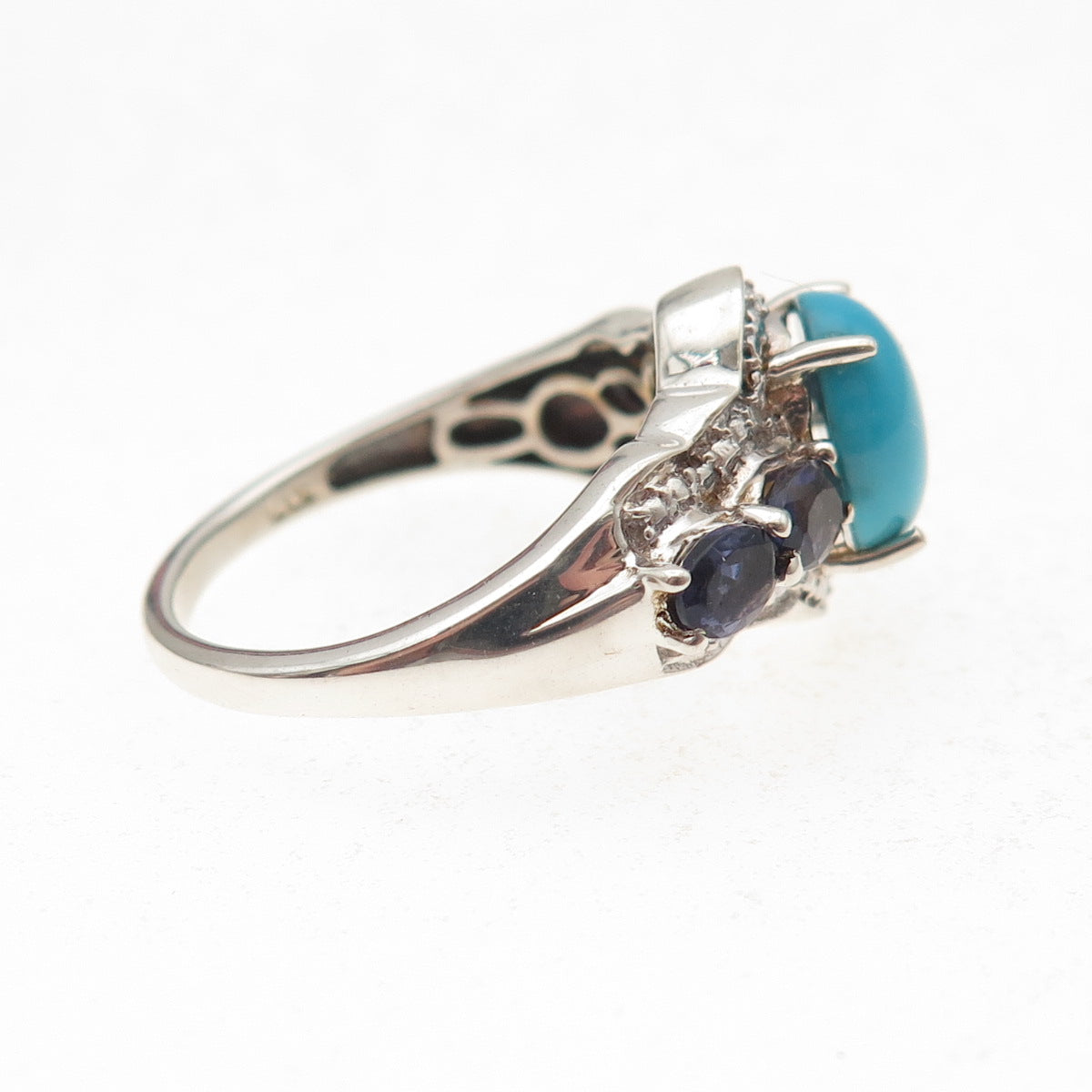 Chuck Clemency 925 Sterling Real Sleeping Beauty Turquoise Iolite Ring Size 7.25