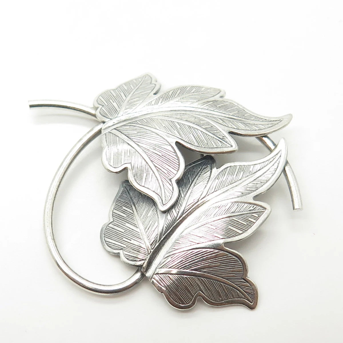925 Sterling Silver Antique Art Deco BEAU Textured Leaf Pin Brooch