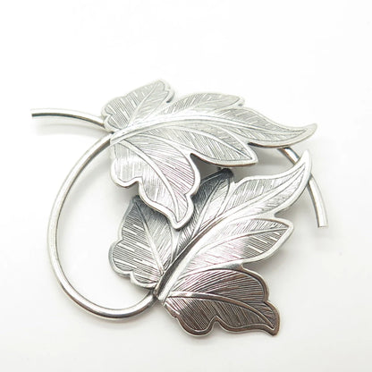 925 Sterling Silver Antique Art Deco BEAU Textured Leaf Pin Brooch
