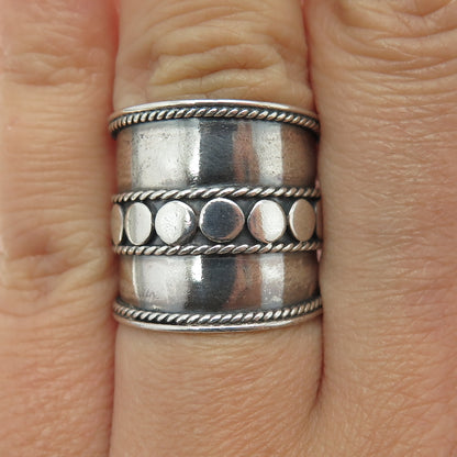 925 Sterling Silver Vintage Ethnic Statement Oxidized Ring Size 7.25