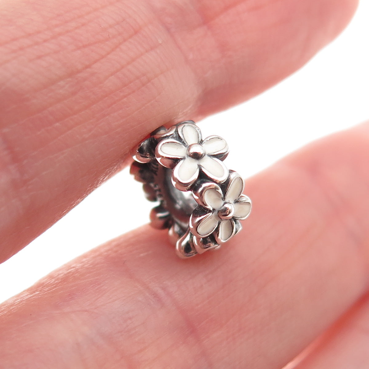Pandora 925 Sterling Silver Enamel Darling Daisies Slide Spacer Charm
