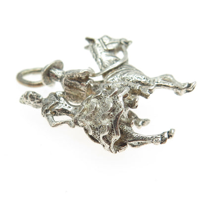 925 Sterling Silver Vintage Man & Women on Horseback Storyteller 3D Pendant