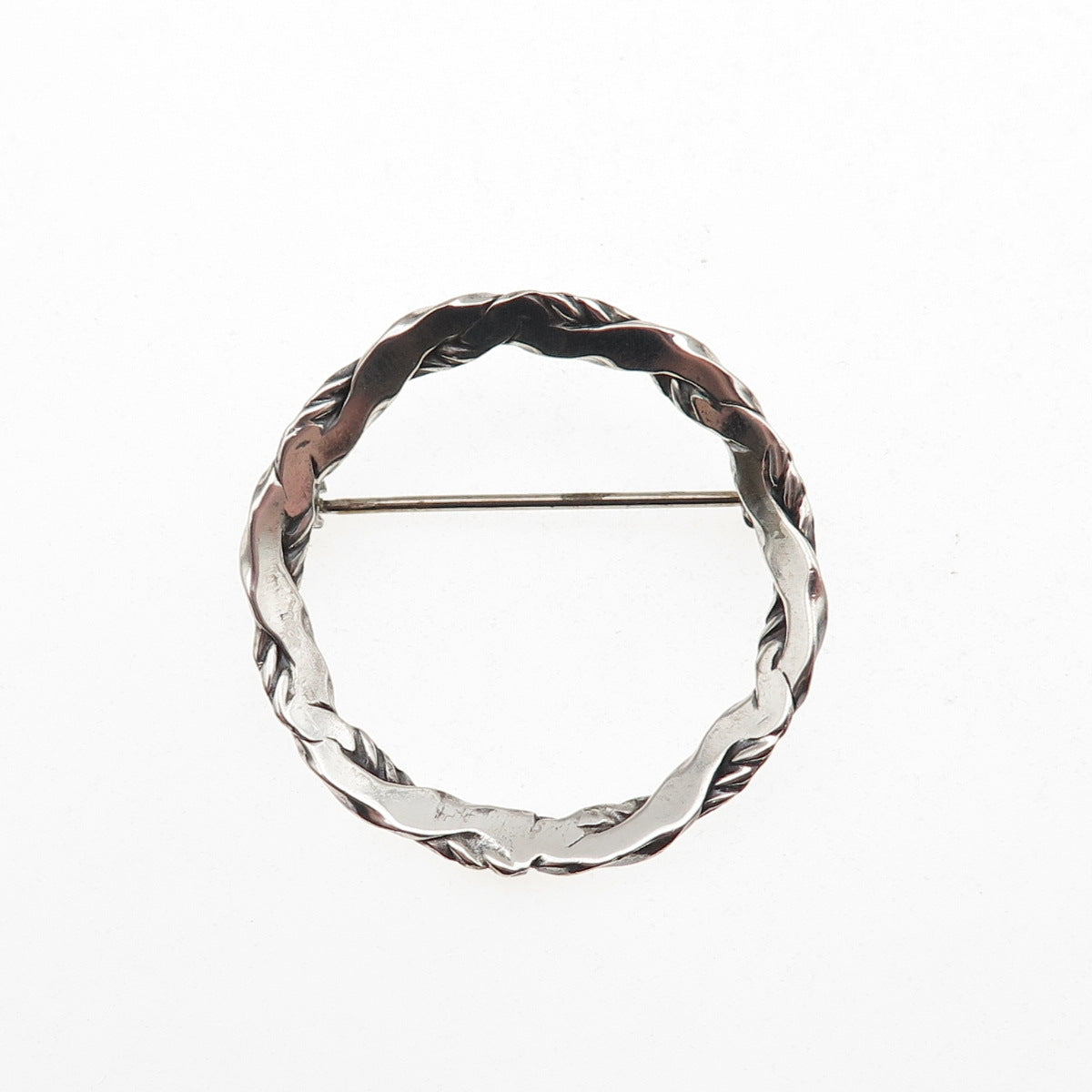 Beau 925 Sterling Silver Vintage Woven Circle of Life Oxidized Pin Brooch