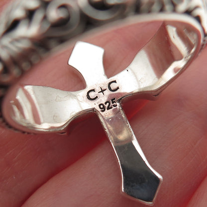 Clocks & Colours 925 Sterling Silver Vintage Cross Oxidized Ring Size 11.25