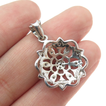 CHUCK CLEMENCY 925 Sterling Silver Real Round-Cut Diamond Flower Pendant