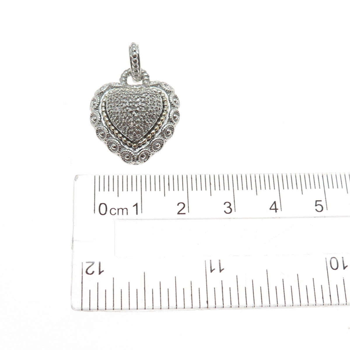 925 Sterling Silver & 14K Gold Real Round-Cut Diamond Heart Charm Pendant