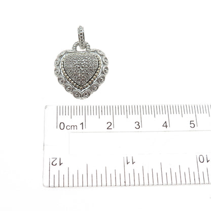 925 Sterling Silver & 14K Gold Real Round-Cut Diamond Heart Charm Pendant
