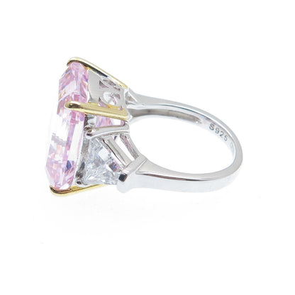 DSMK 925 Sterling Silver 2-Tone White & Pink Multi-Cut C Z Ring Size 6