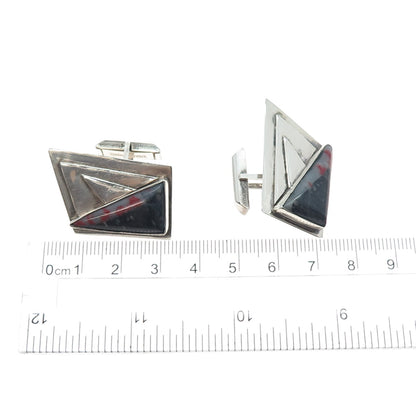 925 Sterling Silver Vintage Real Bloodstone Modernist Oxidized Cufflinks