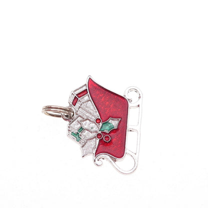 Spencer 925 Sterling Silver Vintage Enamel Santa's Sleigh Charm Pendant