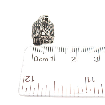 925 Sterling Silver Vintage Old House Oxidized 3D Mini Charm Pendant