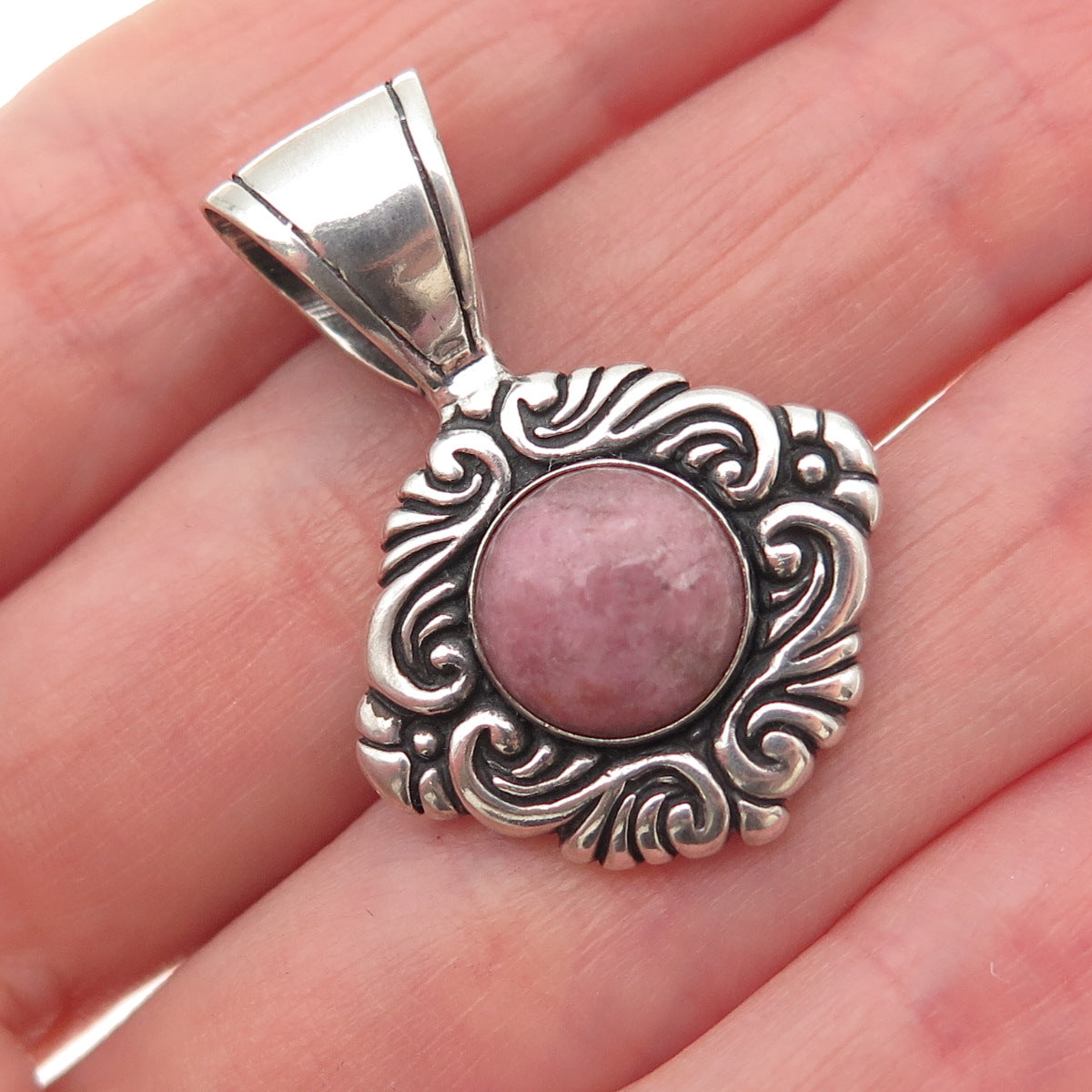 Carolyn Pollack 925 Sterling Silver Vintage Real Rhodonite Floral Charm Pendant