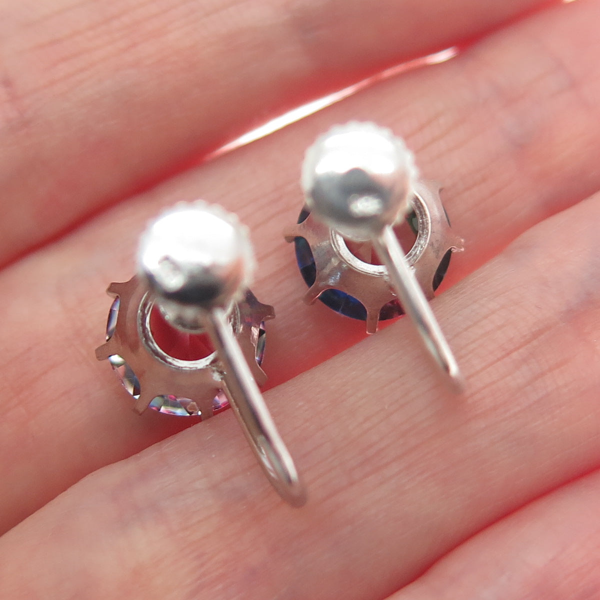 835 Silver Antique Round-Cut Mystic Crystal Screw Back Earrings