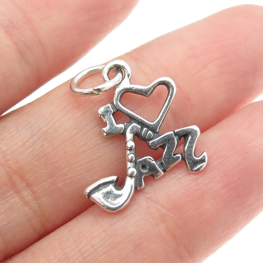 925 Sterling Silver Vintage I Love Jazz Minimalist Charm Pendant