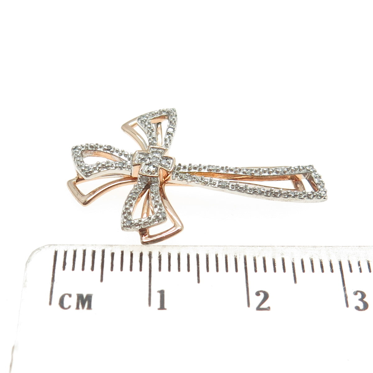 925 Sterling Silver 2-Tone Real Round-Cut Diamond Cross Slide Pendant