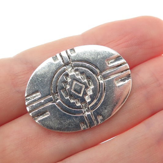 925 Sterling Silver Vintage Southwestern Tribal Symbol Oxidized Pin Brooch