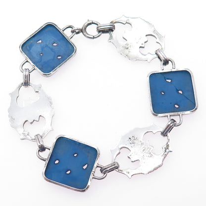 Binder Brothers 925 Sterling Silver Antique Art Deco Glass Floral Bracelet 7.25"