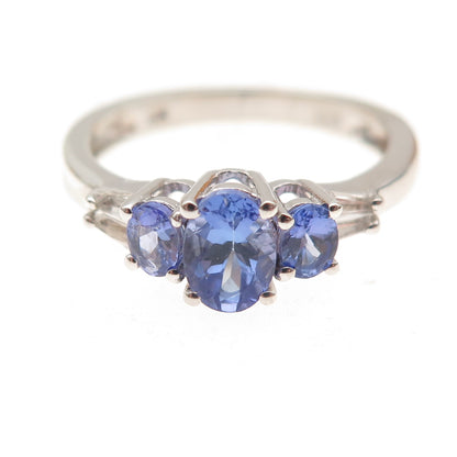 Chuck Clemency 925 Sterling Silver Real Tanzanite & White Topaz Ring Size 8.25