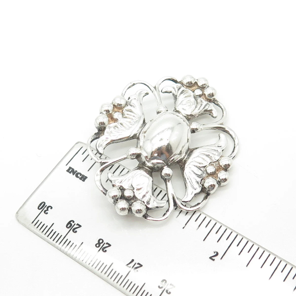 925 Sterling Silver Vintage Cross Floral Handcrafted Pin Brooch