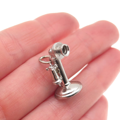 Wells Sterling Silver Antique Art Deco Candlestick Phone 3D Mini Charm Pendant
