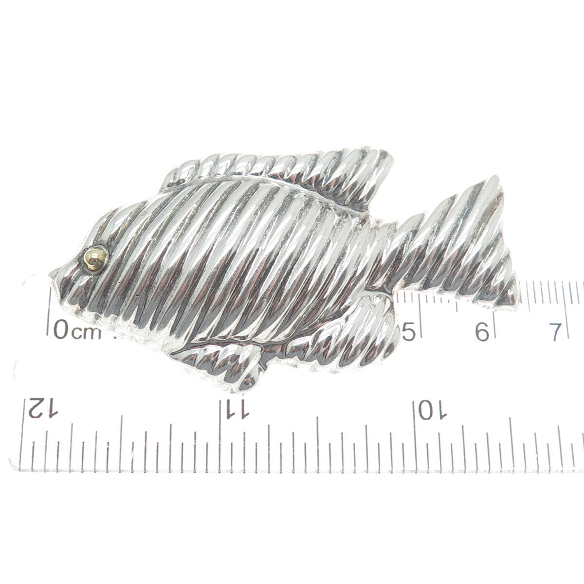 925 Sterling Silver Vintage Mexico Fish Ribbed Pin Pendant