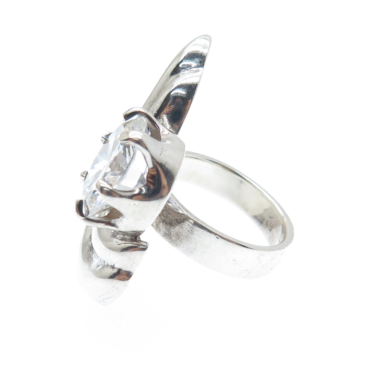 925 Sterling Silver Vintage Round-Cut C Z Modernist Ring Size 6.75