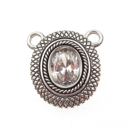 925 Sterling Silver Vintage Oval-Cut C Z Oxidized Centerpiece Slide Pendant