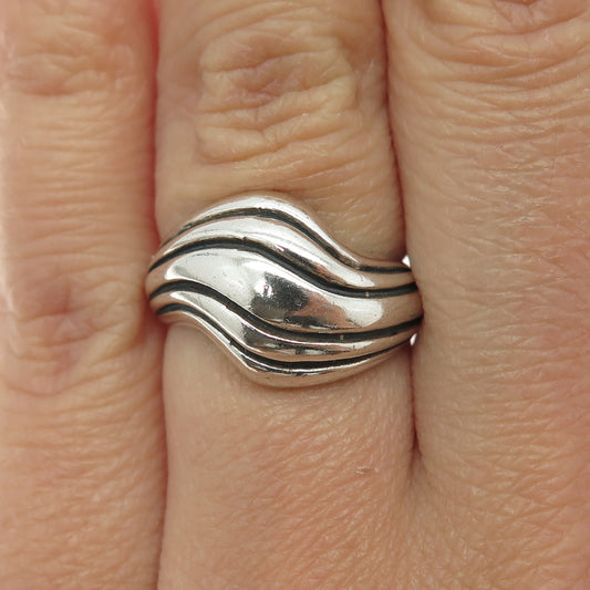 KABANA 925 Sterling Silver Vintage Modernist Wavy Oxidized Ring Size 6