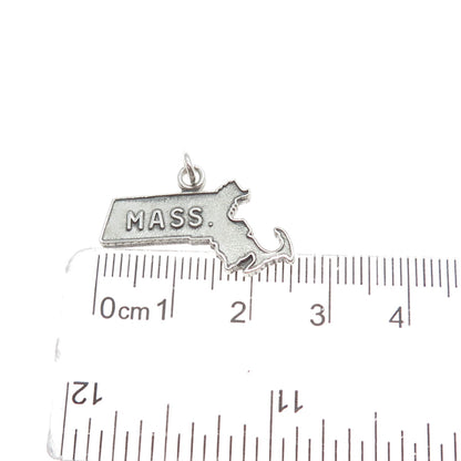 925 Sterling Silver Vintage Massachusetts State Map Minimalist Charm Pendant