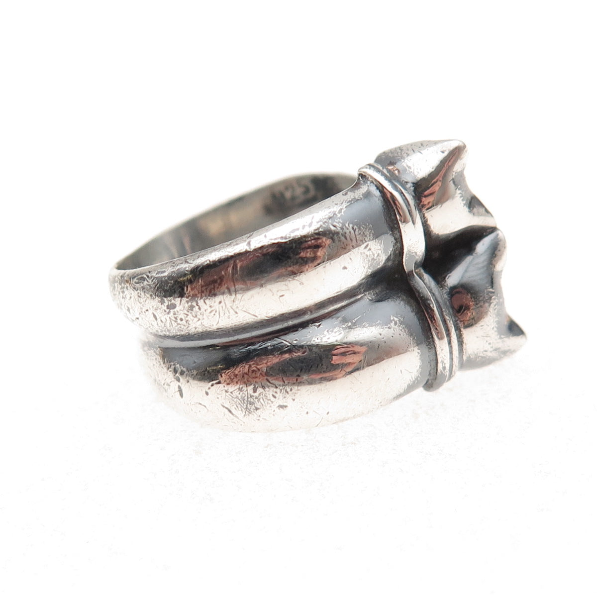 925 Sterling Silver Vintage Modernist Cat Couple Oxidized Ring Size 5