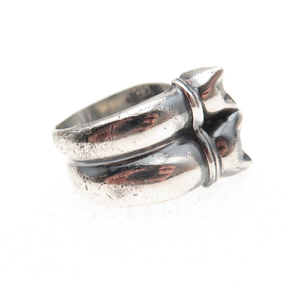 925 Sterling Silver Vintage Modernist Cat Couple Oxidized Ring Size 5