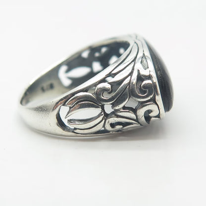 925 Sterling Silver Vintage Real Black Onyx Gemstone Elongated Ring Size 7.5