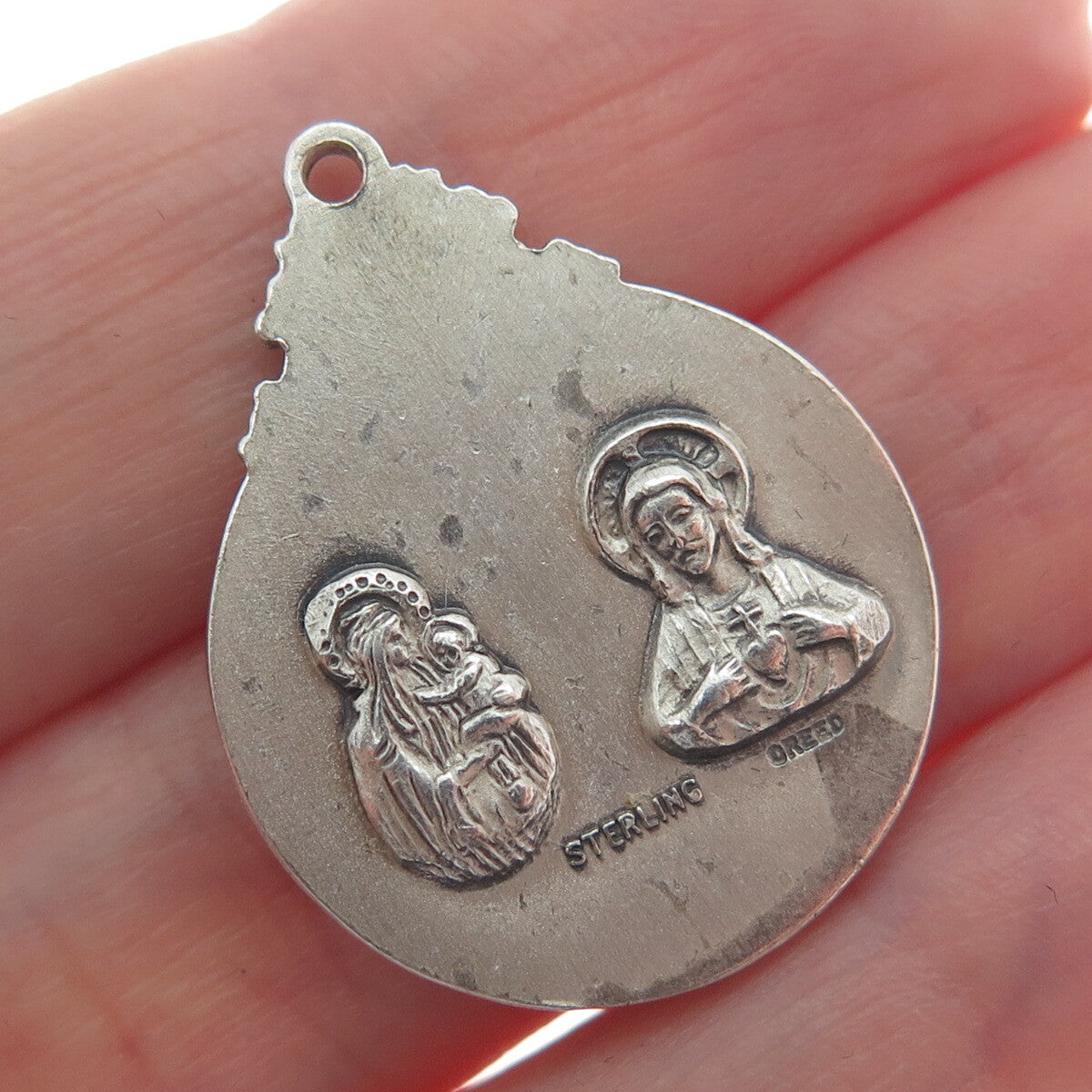 CREED 925 Sterling Silver Antique To Jesus Through Mary Religious Medal Pendant