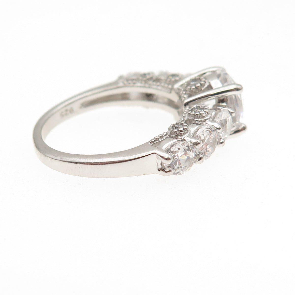 925 Sterling Silver Round-Cut C Z Engagement Ring Size 7