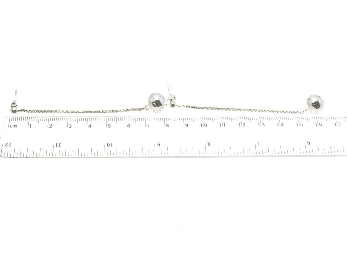 925 Sterling Silver Box Link Drop Ball Dangling Earrings