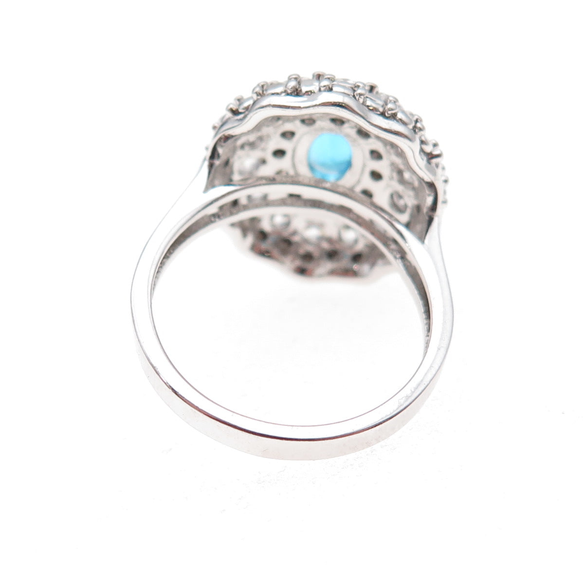925 Sterling Silver Oval-Cut Blue & Round-Cut White C Z Ring Size 7