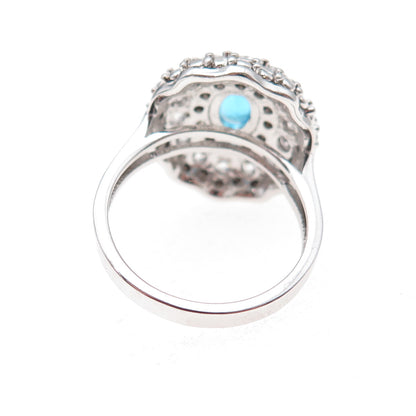 925 Sterling Silver Oval-Cut Blue & Round-Cut White C Z Ring Size 7