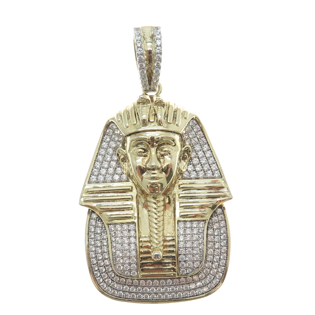 925 Sterling Silver Gold Plated Round-Cut Shaped C Z Egyptian Pharaoh Pendant