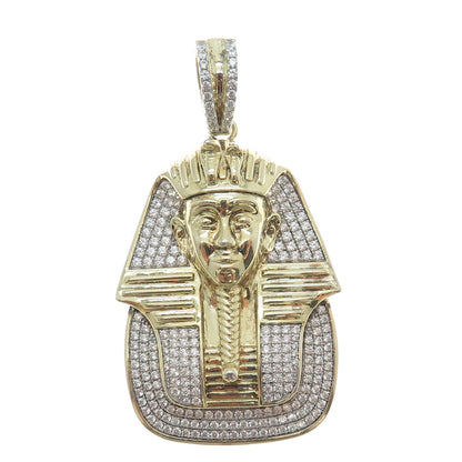 925 Sterling Silver Gold Plated Round-Cut Shaped C Z Egyptian Pharaoh Pendant