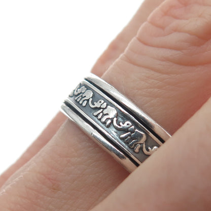 925 Sterling Vintage Mexico Elephant Oxidized Rotating Band Ring Size 10.5