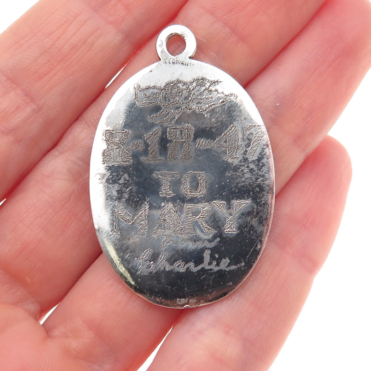 925 Sterling Silver Antique Art Deco St. Bernard Medal Oxidized Charm Pendant